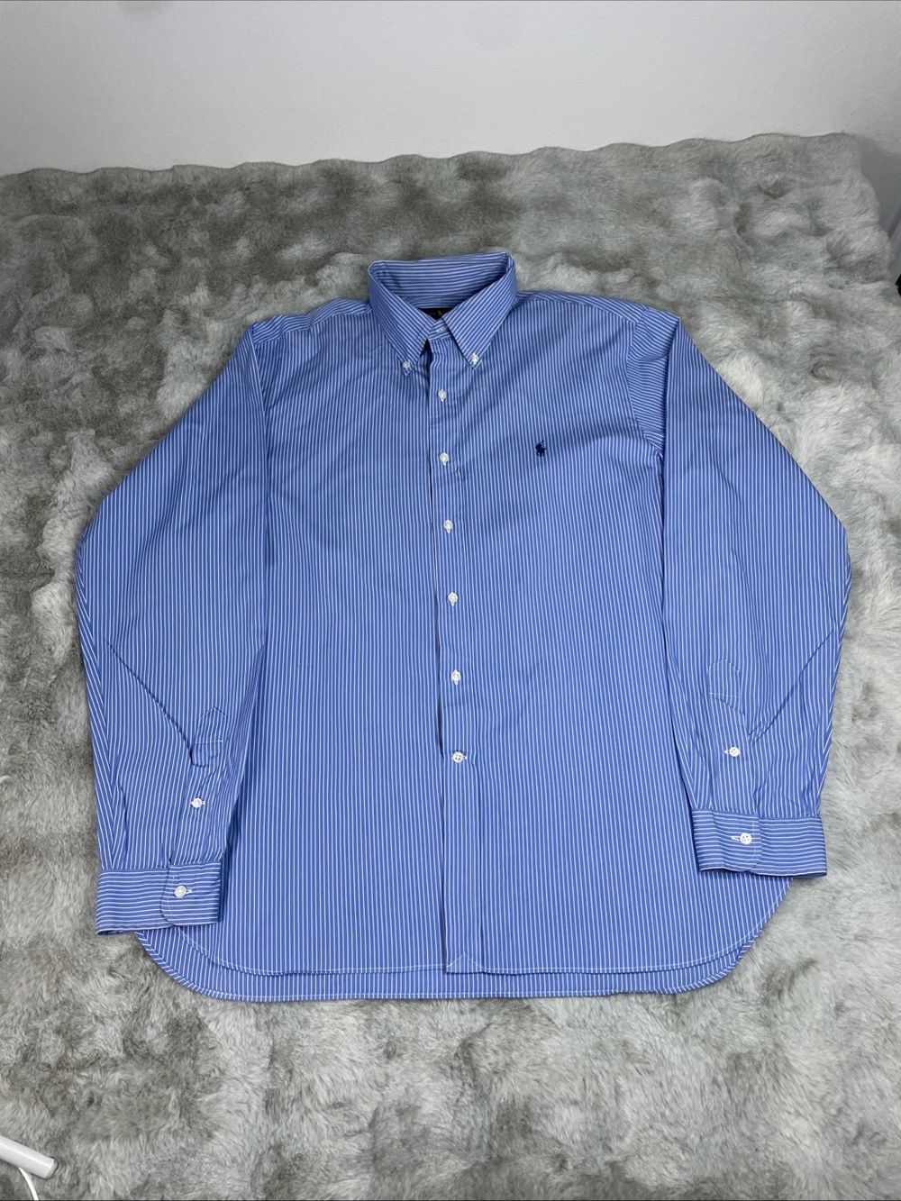 Ralph Lauren Blue & White Pinstripe Button-Down Dress Shirt-0233